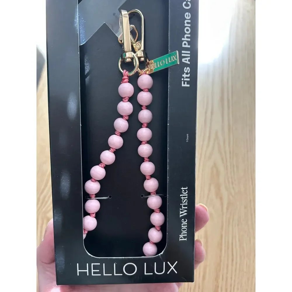 New Hello Lux Wood Bead Cell Phone Wristlet Strap Universal Light Pink